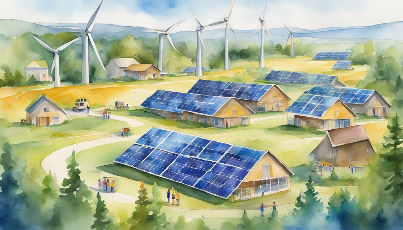 Brightly colored solar panels cover the campgrounds, wind turbines spin in the distance, and young minds explore sustainable energy concepts in hands-on workshops