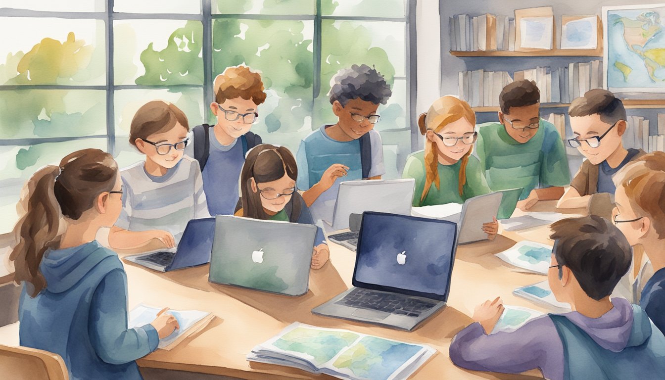 Students gather around laptops, maps, and notebooks.</p><p>A virtual field trip itinerary is displayed on the screen.</p><p>Excitement and anticipation fill the air