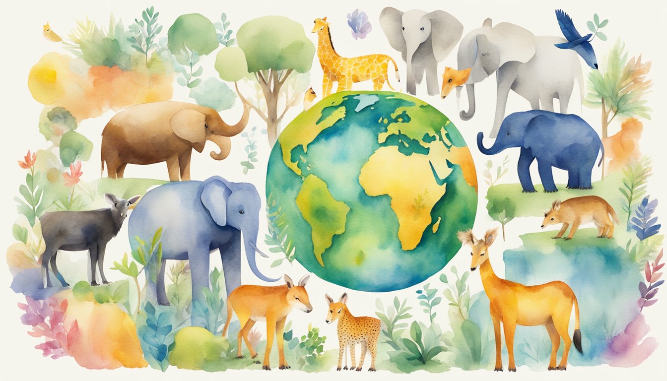 A diverse group of animals and colorful educational graphics displayed on a computer screen, with the National Geographic Kids logo prominently featured