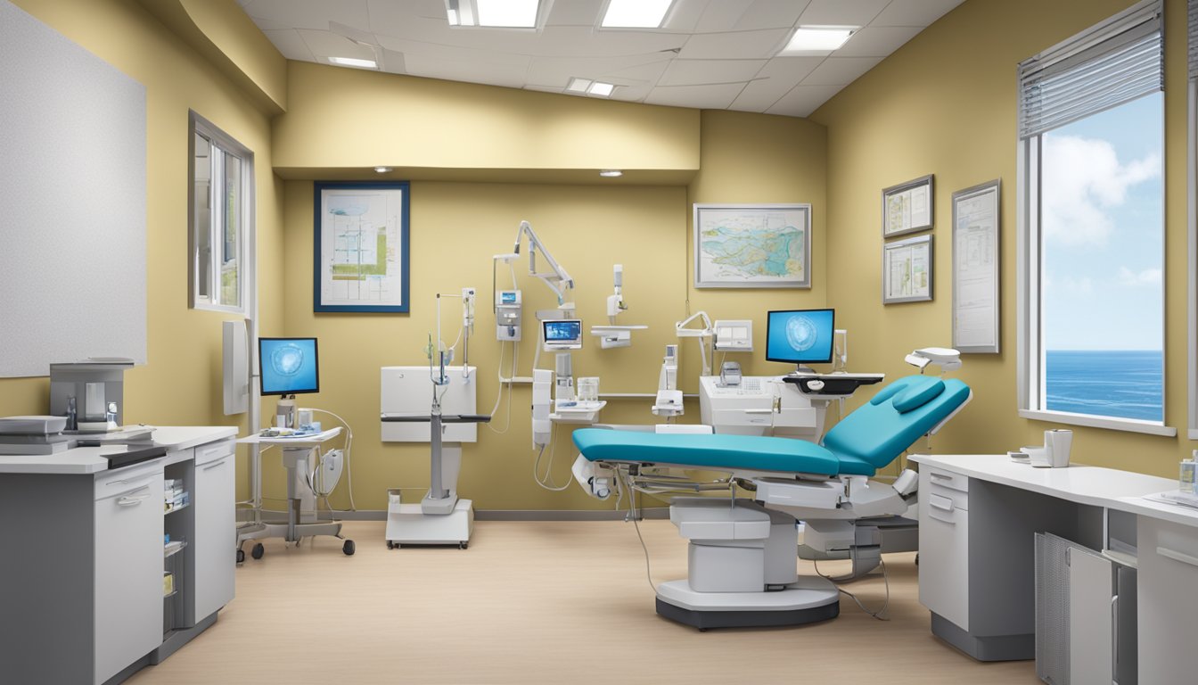 A modern cardiology clinic with state-of-the-art equipment and a calming atmosphere, showcasing the expertise of Dr. Michael Ross Macdonald
