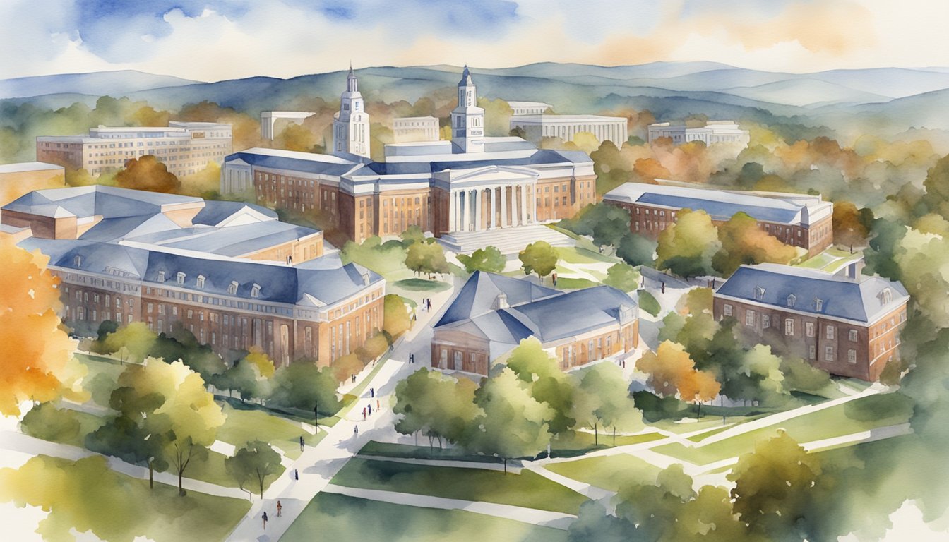 A bustling campus with 8 distinct colleges, each offering accelerated online degree programs, set against the backdrop of Liberty University