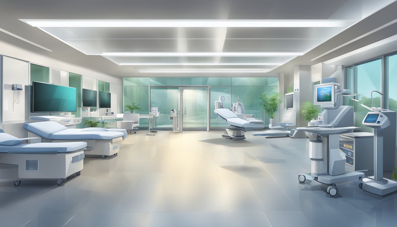 A modern, state-of-the-art medical facility with advanced equipment and a calming atmosphere