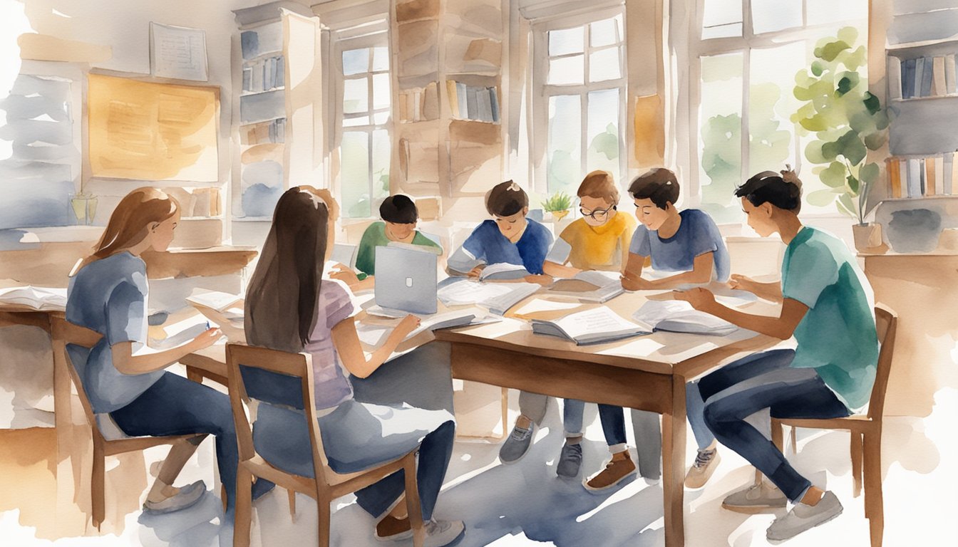 Students sit around a table, books and notes spread out.</p><p>They engage in lively discussion, sharing tips and strategies for acing college entrance exams