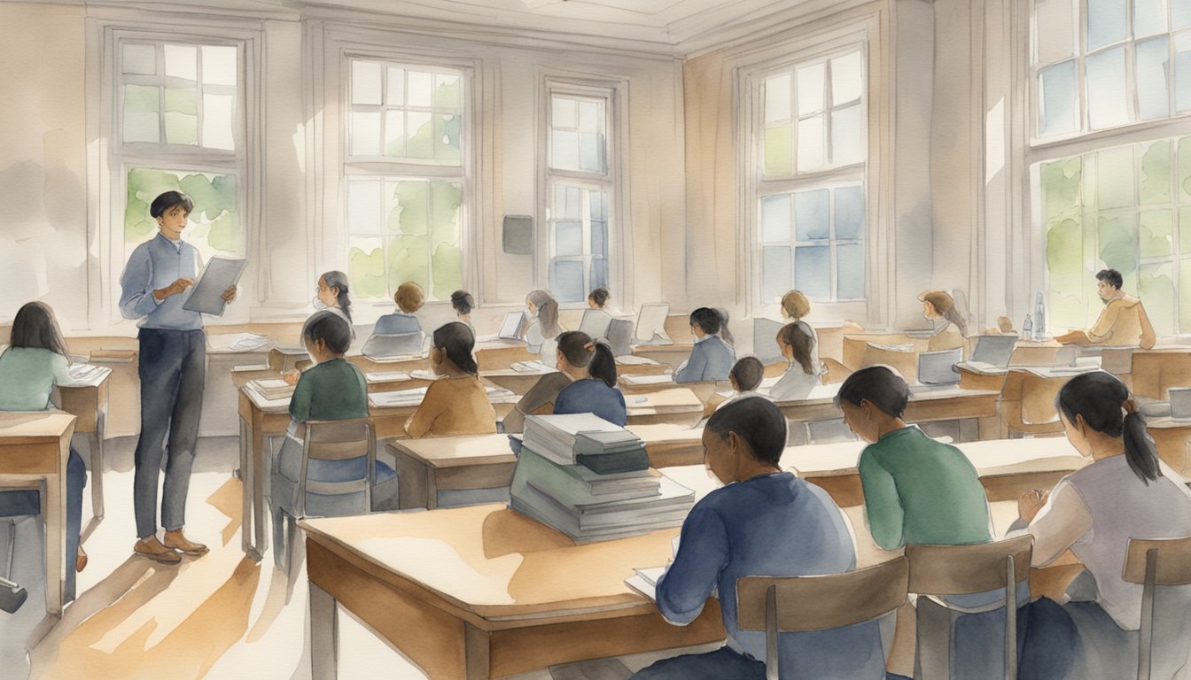 A classroom with a small number of students and multiple faculty members, indicating a low class size and favorable faculty ratio