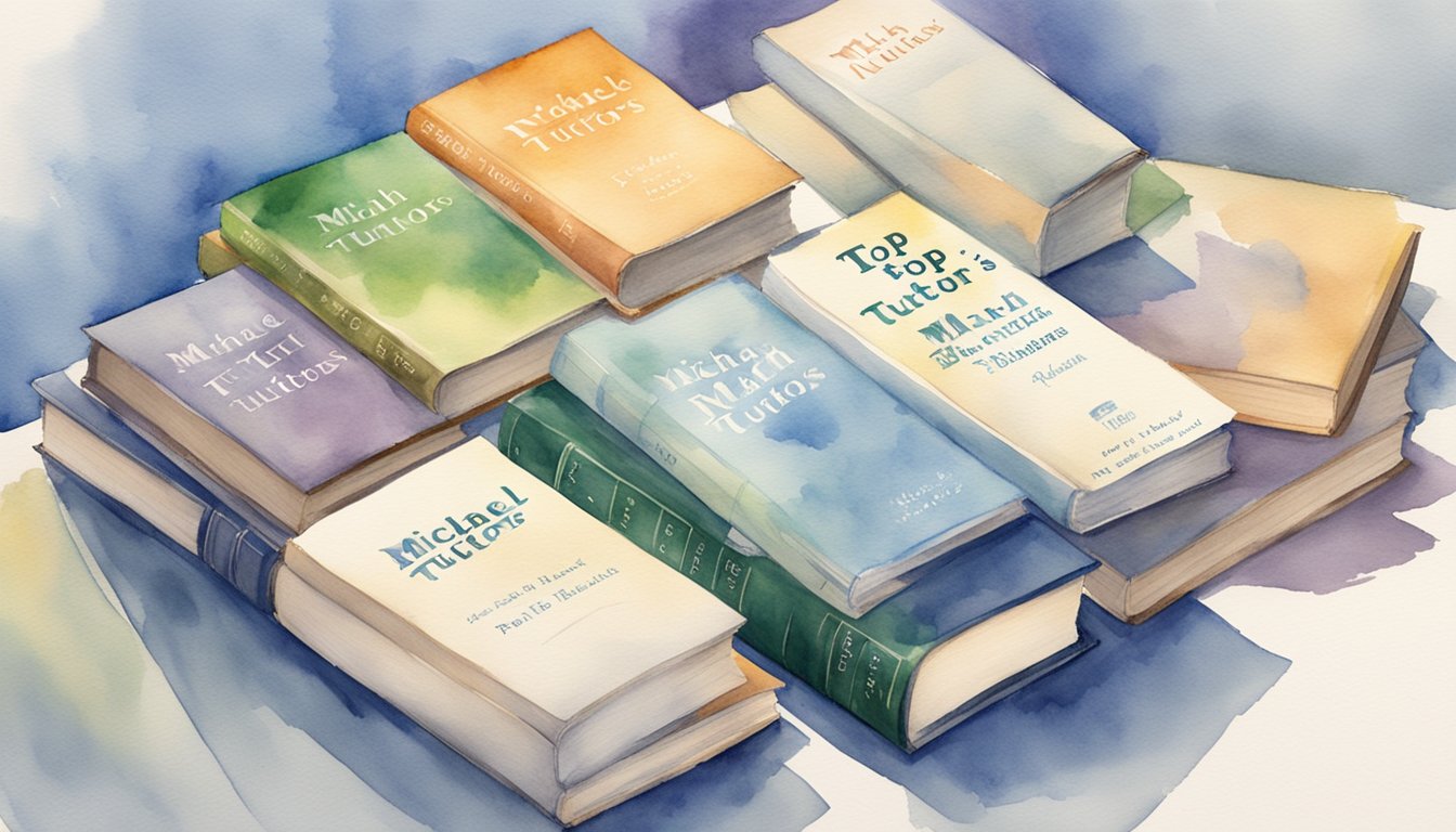 A group of eight math books arranged neatly on a desk, each with a different title and cover design, representing Michael White's top private tutors for math