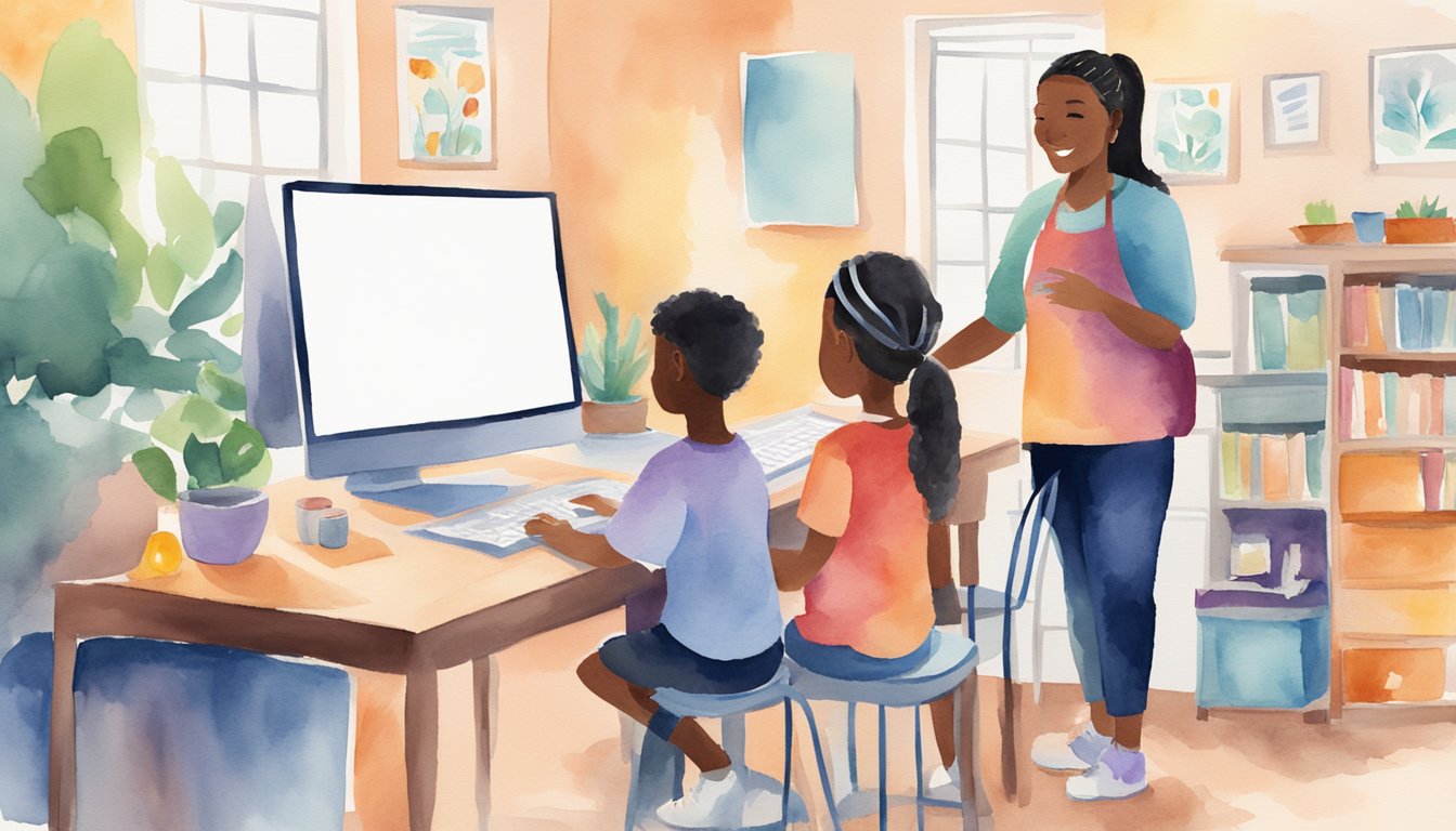 A single parent sits at a computer, surrounded by childcare resources.</p><p>Online college programs are displayed on the screen, offering hope for a brighter future