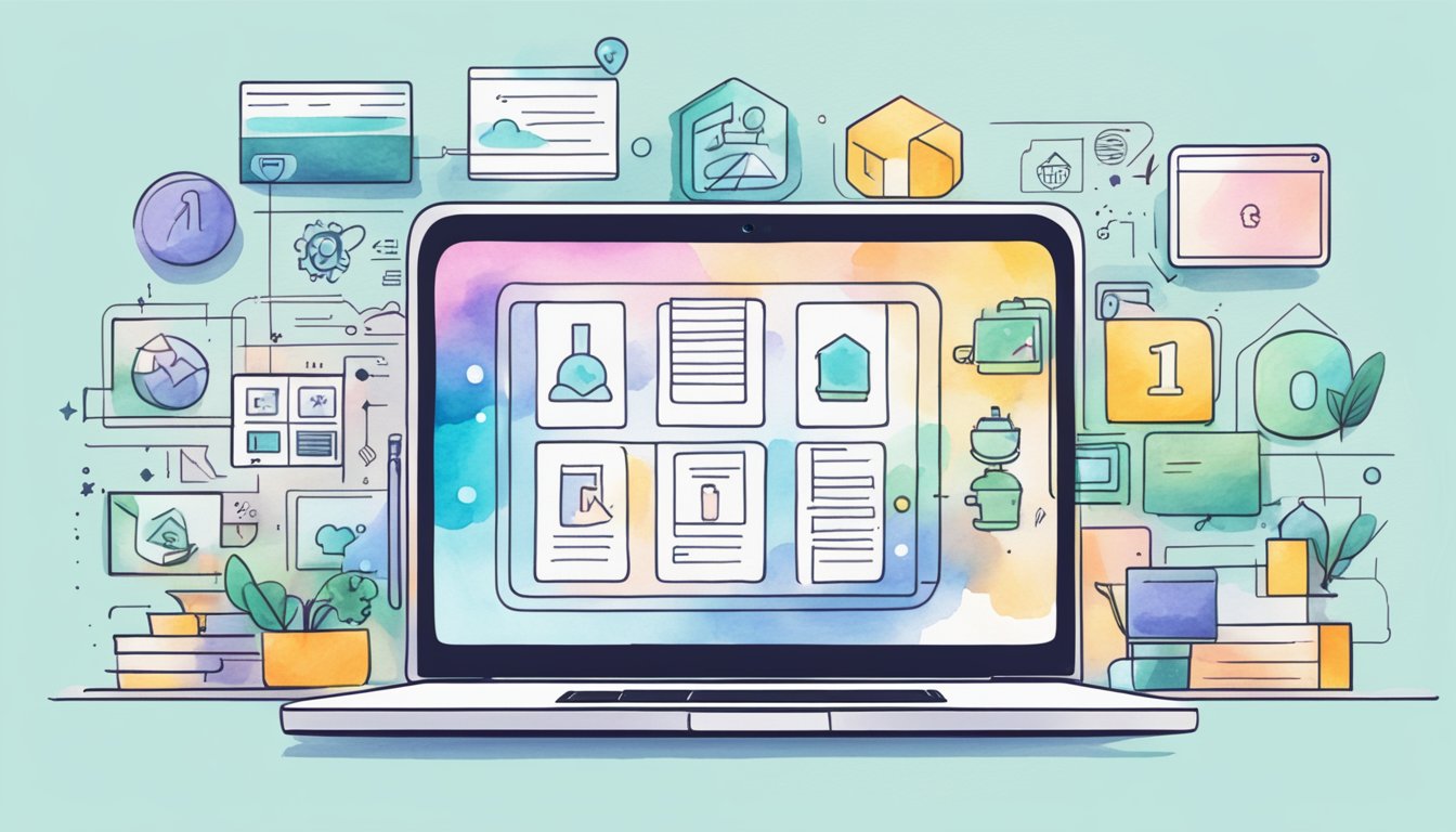 A laptop displaying top 11 online bootcamps for data science, surrounded by icons representing benefits like flexibility, affordability, and expert instruction