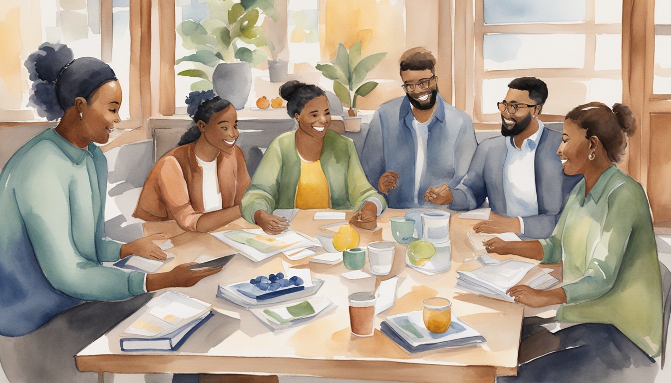 A group of diverse individuals gather around a table, offering advice and support to a person juggling work and business school.</p><p>The atmosphere is warm and encouraging, with smiles and nods of understanding