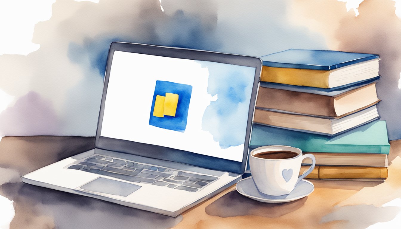 A laptop with Coursera's logo displayed, surrounded by books and a cup of coffee, symbolizing e-learning for all ages