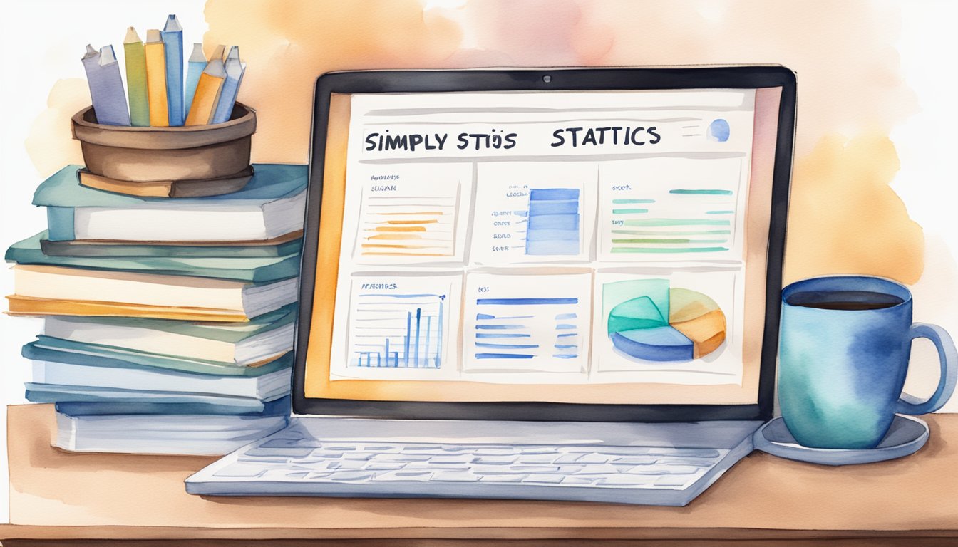 A computer screen displaying a list of "Simply Statistics 14 Best Blogs for Learning Data Science" with a stack of books and a cup of coffee beside it