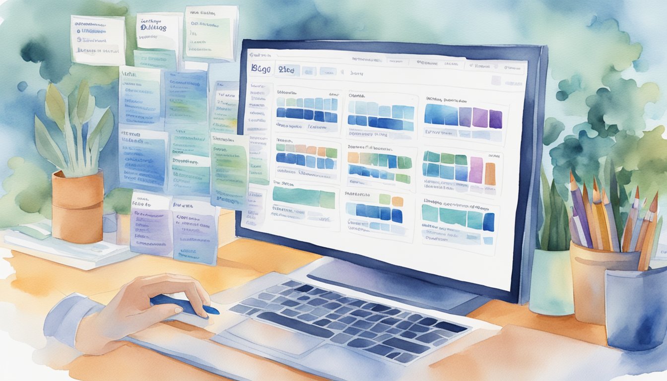 A computer screen displaying 14 blog titles on data science.</p><p>A person's hand hovers over the screen, selecting one blog