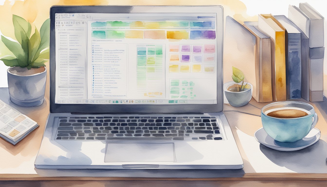 A laptop displaying 15 AI tools, surrounded by coding books and a cup of coffee on a desk