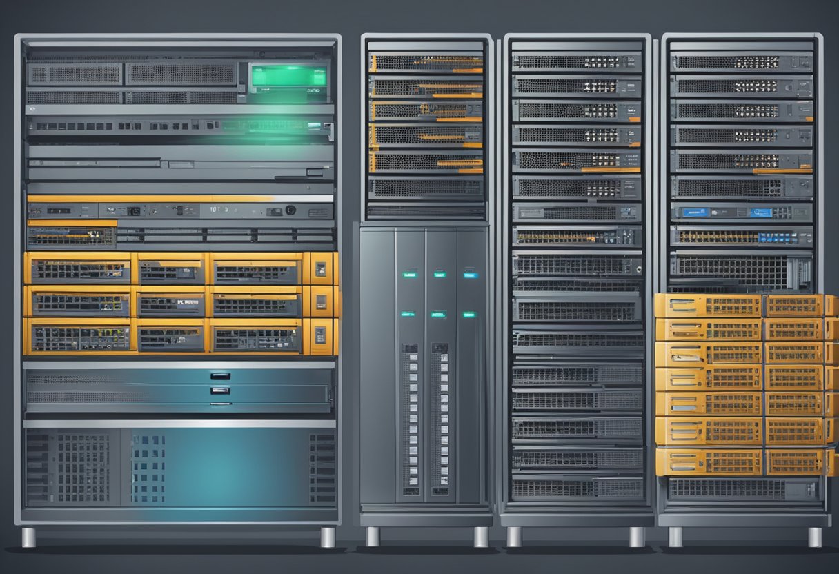 A variety of web servers in a network setting with different logos and names displayed