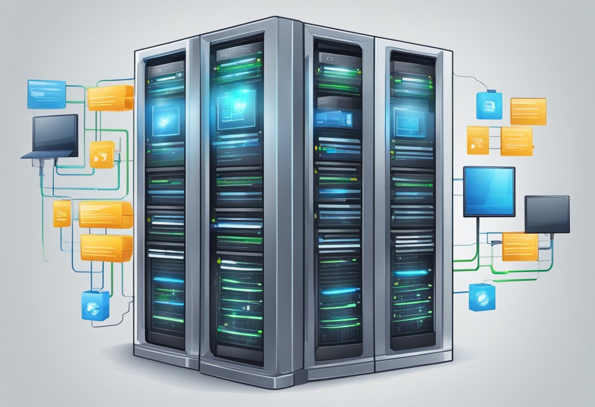 A web server with supporting technology in action, displaying data transfer and communication processes