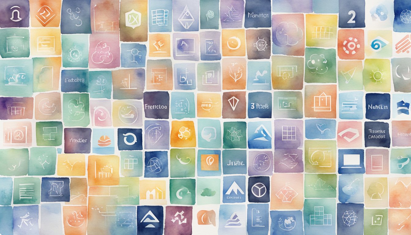 The scene depicts 13 AI MOOC logos arranged in a grid with titles