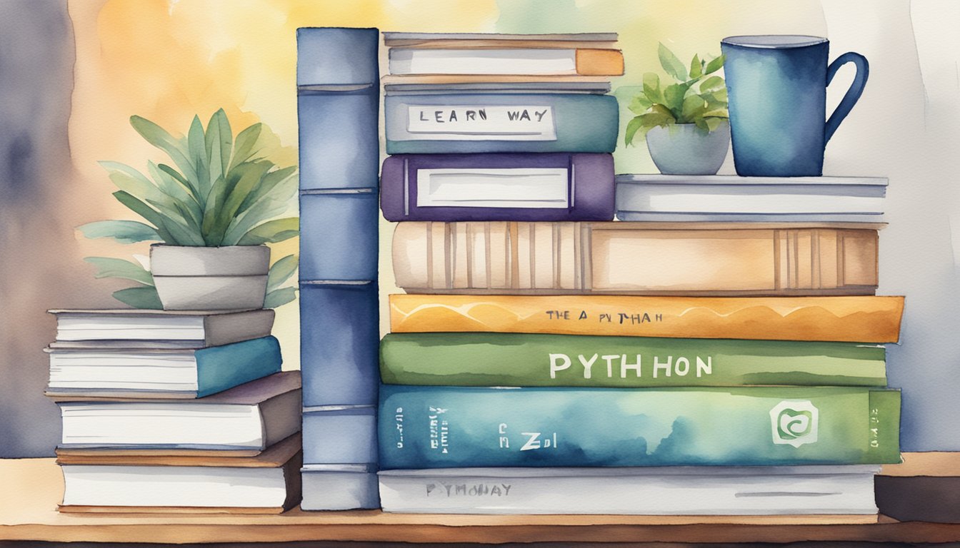 A stack of 10 free e-books on coding, with "Learn Python the Hard Way" by Zed A. Shaw prominently displayed on top