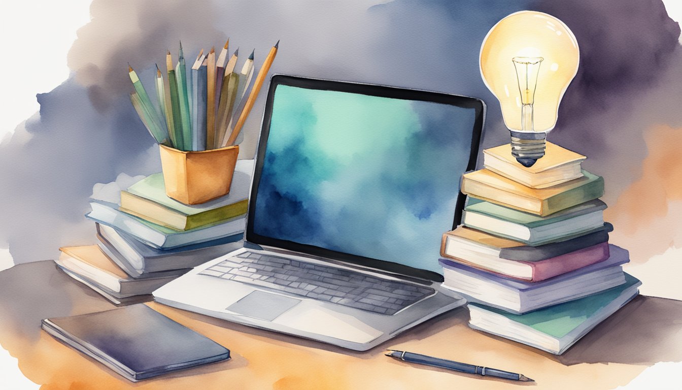 A stack of 10 open e-books on coding, surrounded by a laptop, notebook, and pen.</p><p>A lightbulb hovers above, symbolizing the benefits of learning to code