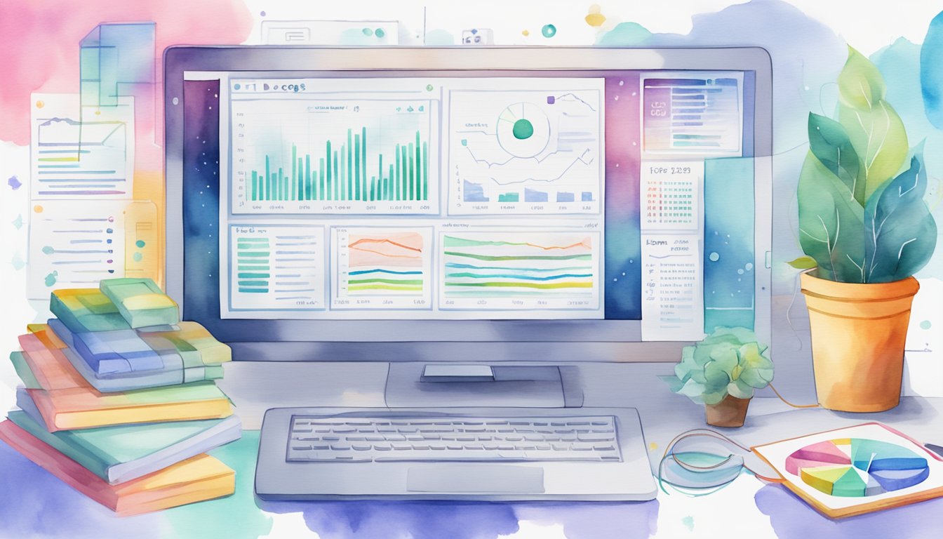 A computer screen displaying "DataRobot Blog: 12 Best Blogs for Staying Updated on Machine Learning Trends" with various charts and graphs in the background