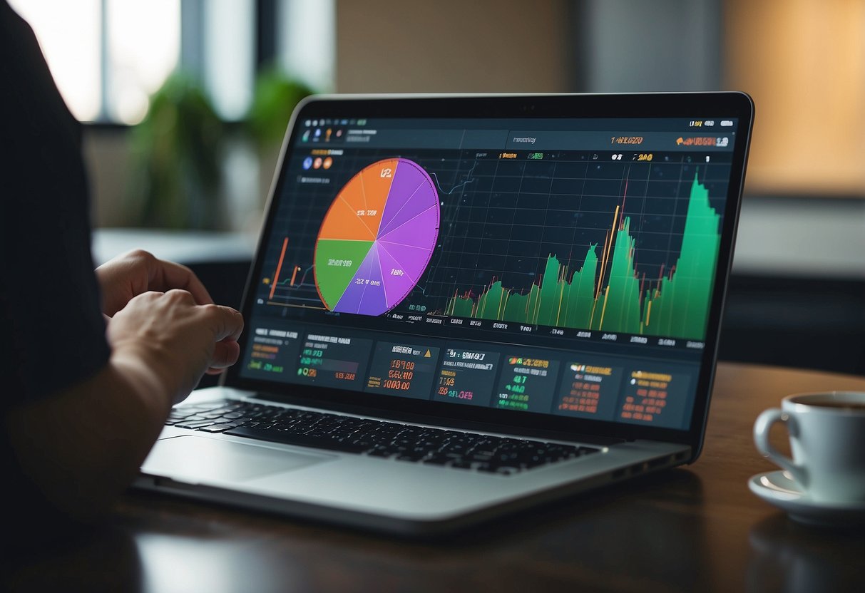 A person navigating the KuCoin website, with multiple cryptocurrency charts and trading options displayed on the screen