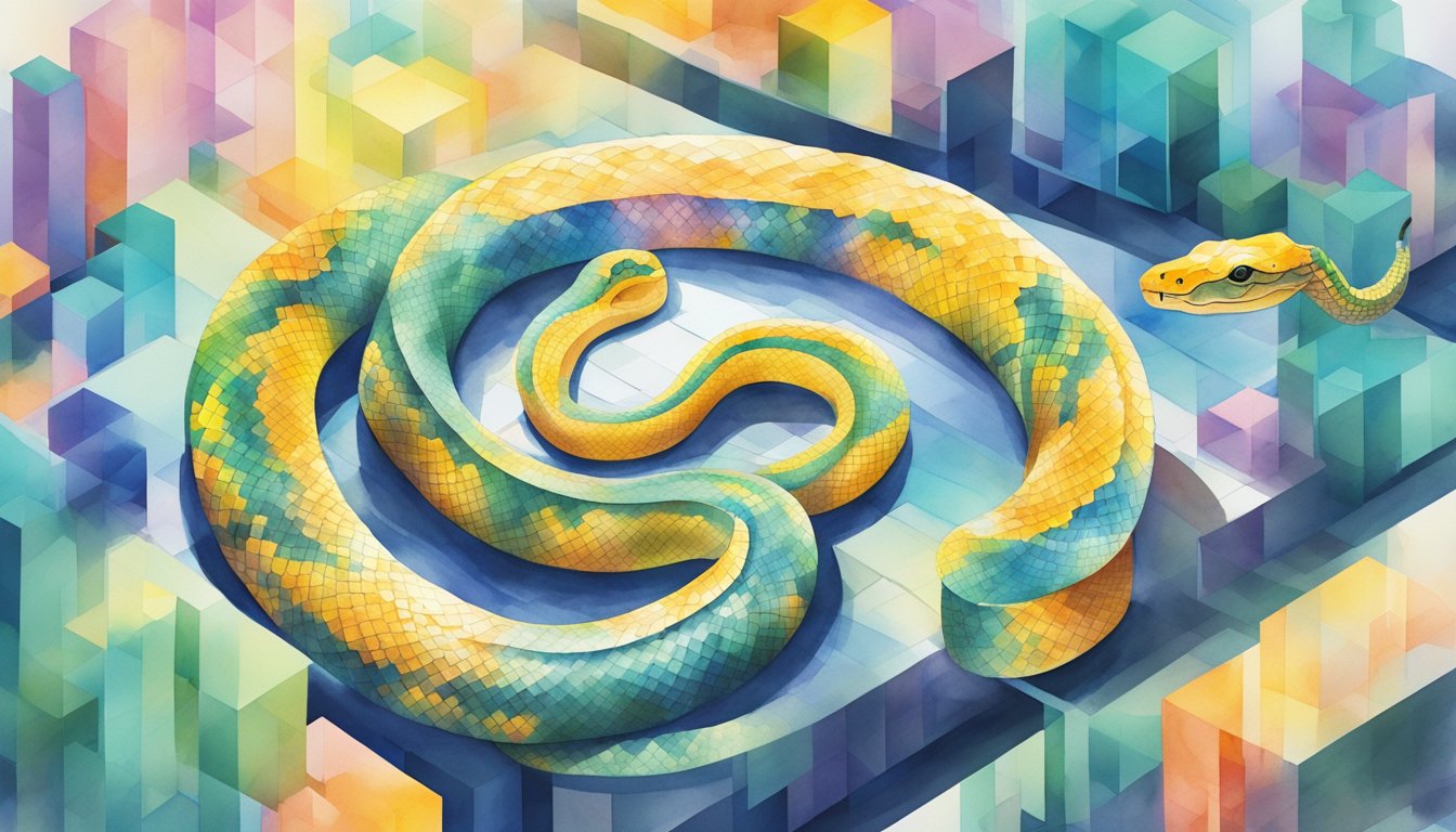 Python book cover: Title in bold font, with a snake silhouette.</p><p>Background shows data analysis tools.</p><p>Vibrant colors and modern design