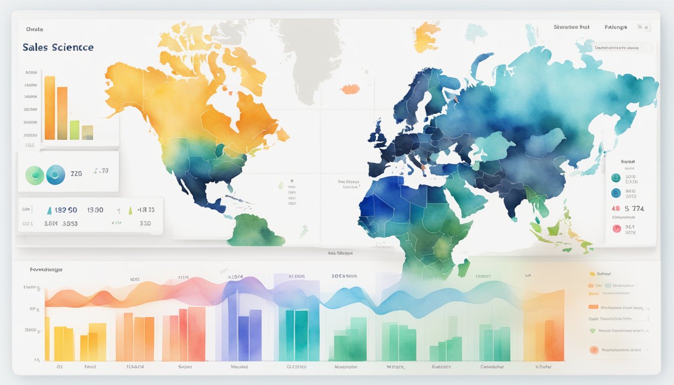 A digital dashboard displaying sales forecasting data and 14 data science projects