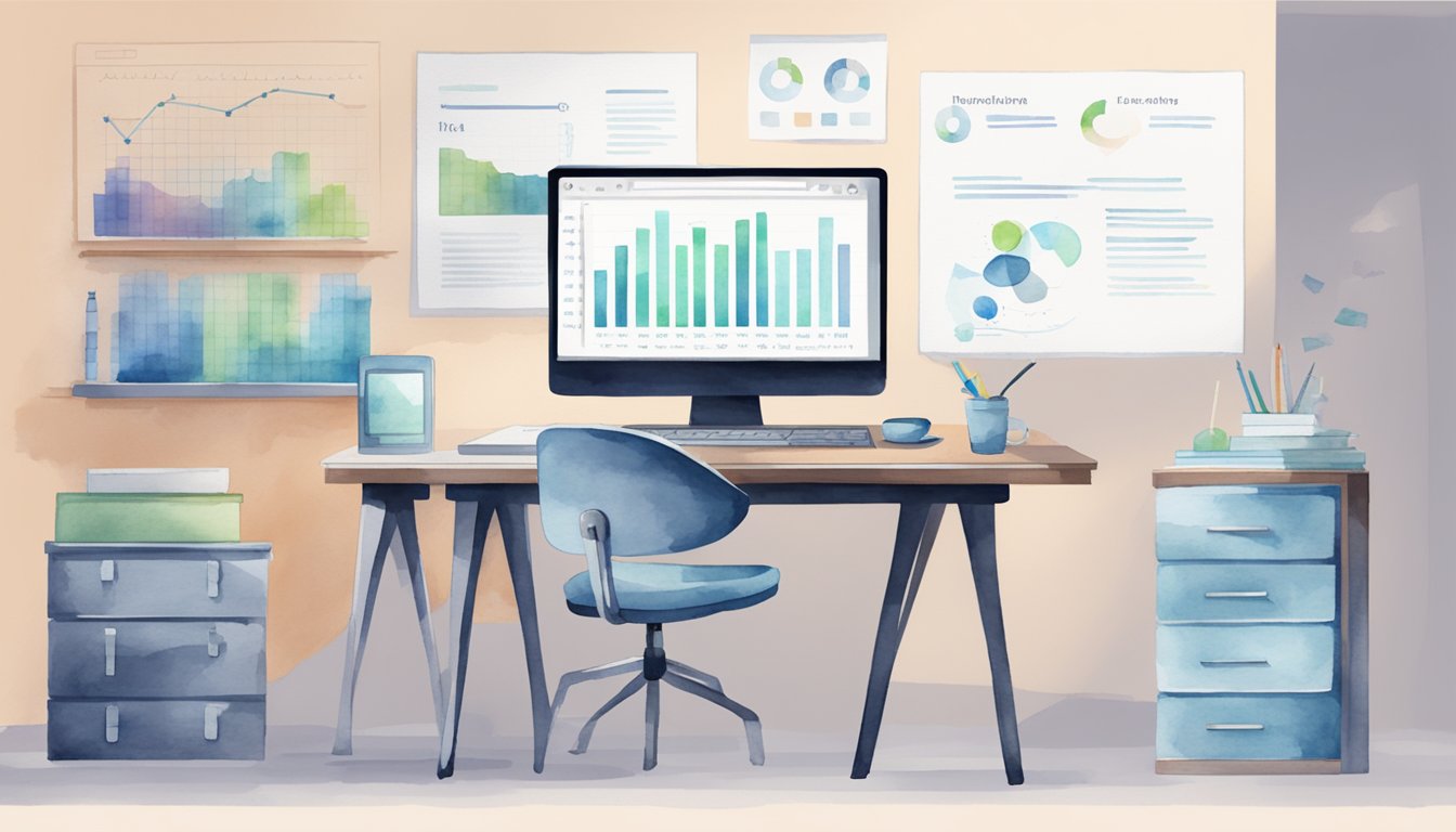 A desk with a computer, notebook, and graphs.</p><p>A data science project list on the wall.</p><p>Symbolizing the importance of data science projects for a resume