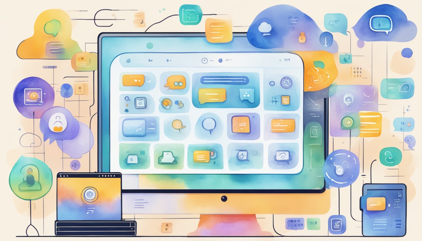 A computer screen displaying 10 AI chatbot tools with various icons and interfaces.</p><p>Text bubbles and conversation threads are visible, showcasing the chatbot's capabilities