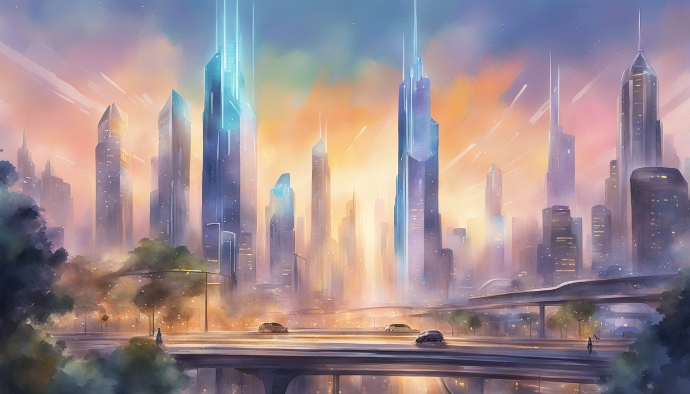 A futuristic cityscape with sleek, AI-powered buildings and autonomous vehicles buzzing through the streets.</p><p>The skyline is dominated by the headquarters of DataRobot, glowing with advanced technology