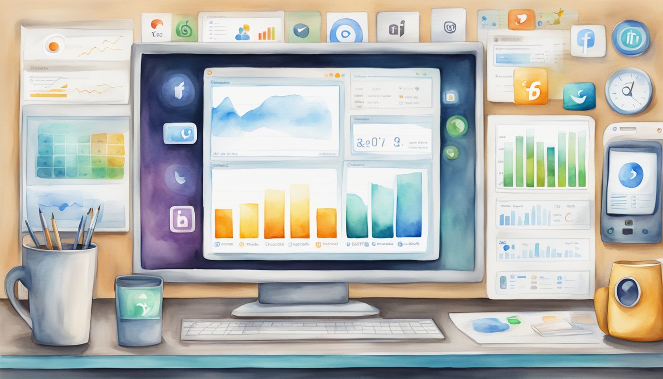 A computer screen with a dashboard displaying social media metrics and 11 Java project icons