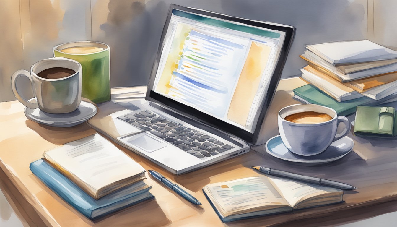 A desk with a computer, open Java 11 textbook, and notebook.</p><p>Code editor on screen showing Java projects.</p><p>Coffee mug and pen on the desk