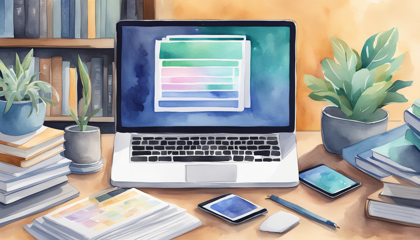 A laptop displaying Codecademy's mobile app development course, surrounded by books on programming and a smartphone with coding apps open