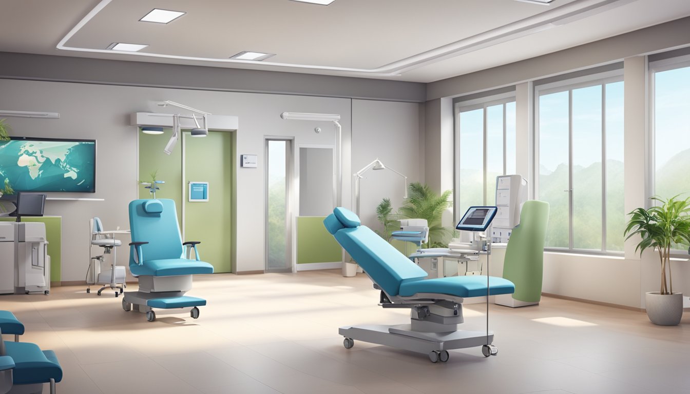 A modern cardiology clinic with advanced equipment and comfortable waiting area, staffed by friendly and knowledgeable medical professionals
