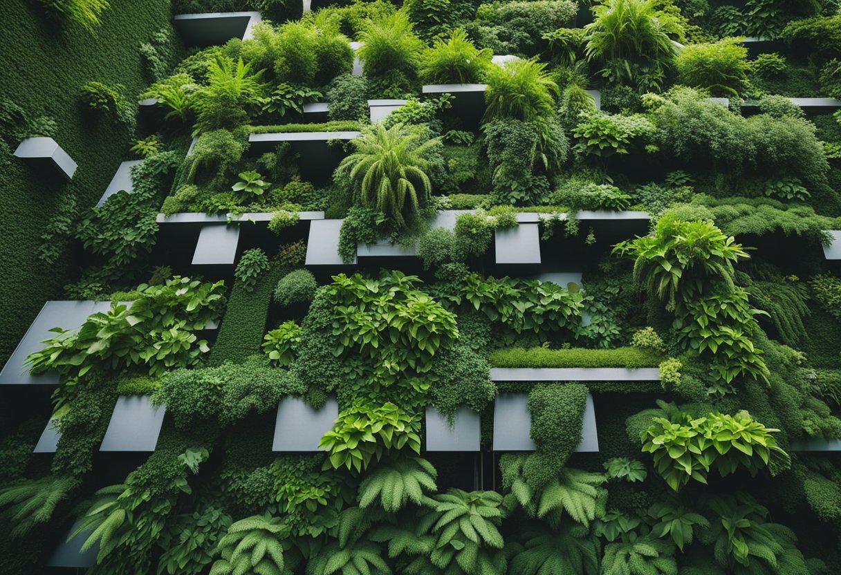 A lush green wall climbs up the side of a building, with vibrant plants cascading down in a stunning display of vertical gardening