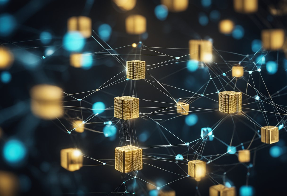 A blockchain network with nodes exchanging data using ZKPs, demonstrating secure and private transactions