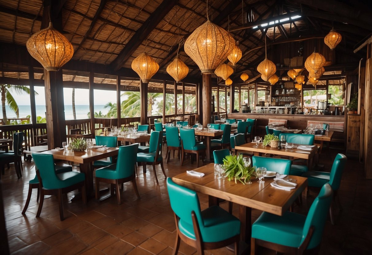 A bustling restaurant on Koh Lanta offers special deals and unique experiences, with colorful decor and a lively atmosphere