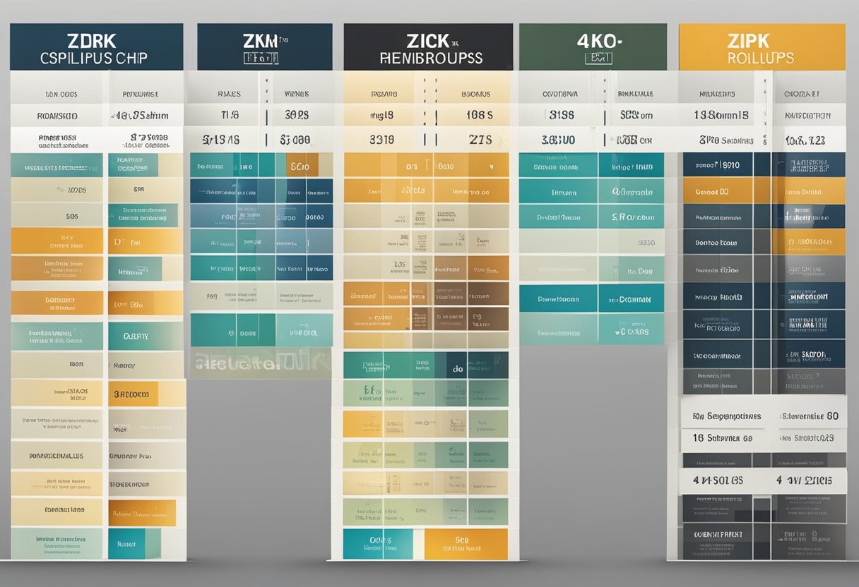 A comparison chart showing Zk Rollups and Optimistic Rollups with clear labels and visual representations of their respective processes