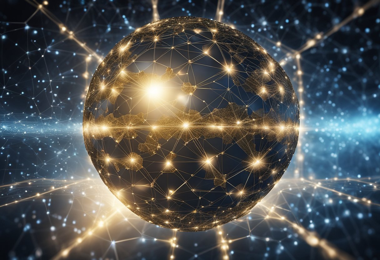 A network of interconnected blocks floating above a globe, representing Layer 2 blockchain solutions. Rays of light emanate from the blocks, symbolizing the future of blockchain technology