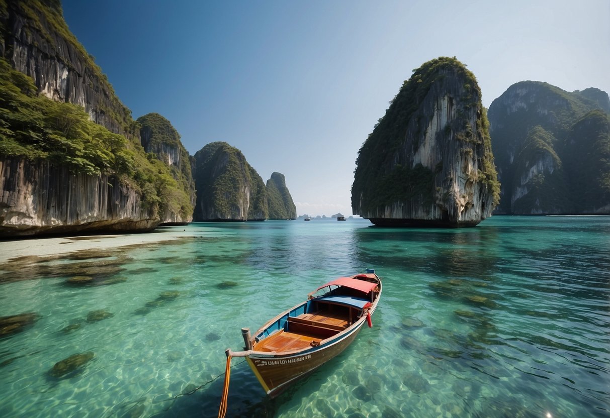 Crystal-clear waters surround lush, limestone cliffs. Colorful longtail boats dot the horizon, ferrying visitors between idyllic islands. A sense of adventure and relaxation fills the air