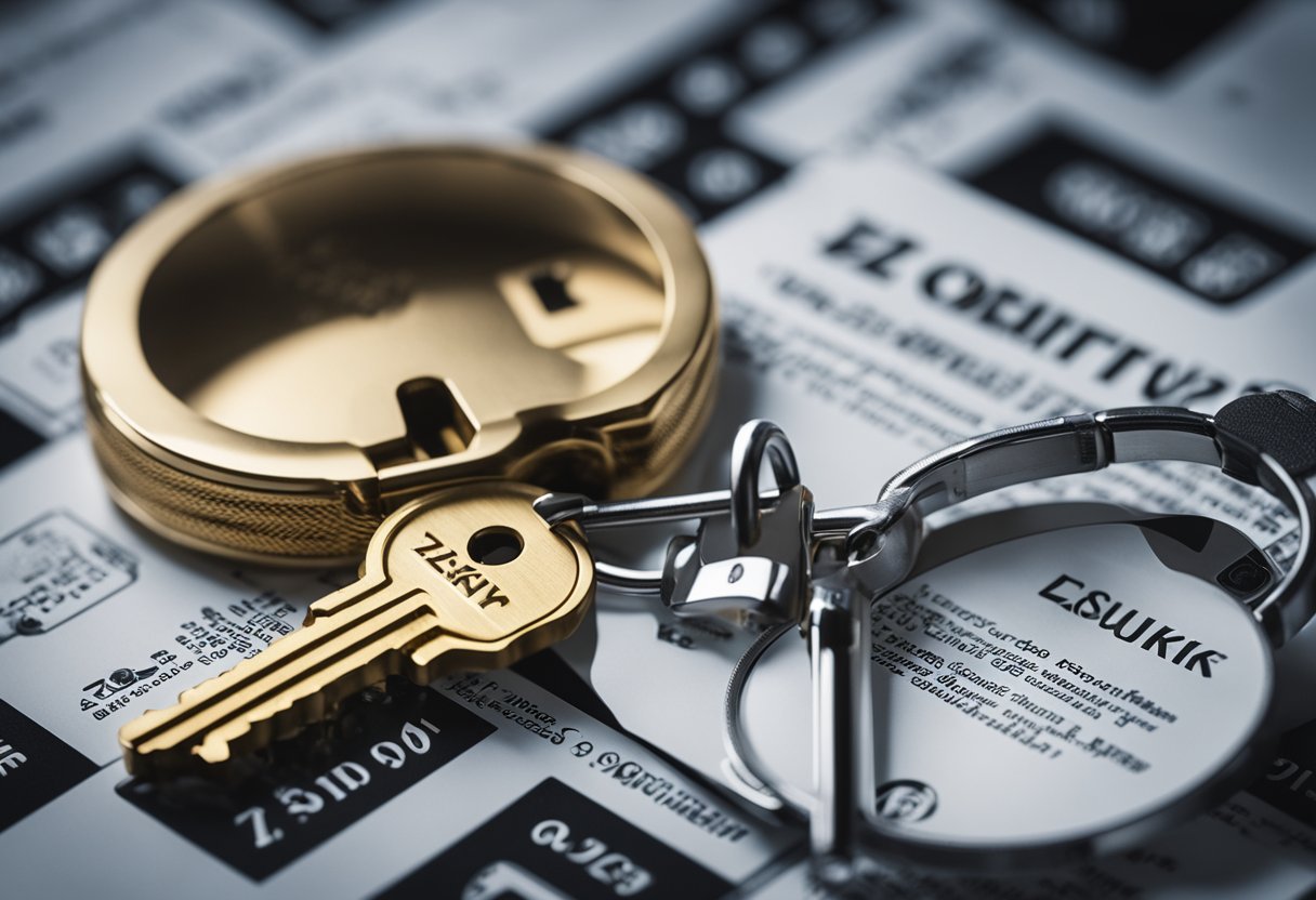 A lock and key symbolizing security, with a magnifying glass verifying a cryptocurrency transaction. Text "Zk Snarks" highlighted in the background