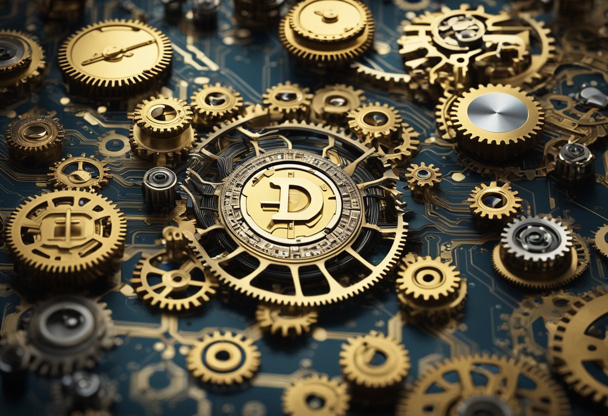 A complex network of interconnected gears and circuits, representing the technical aspects and mechanisms of Zeroc Coin vs Zk Snarks