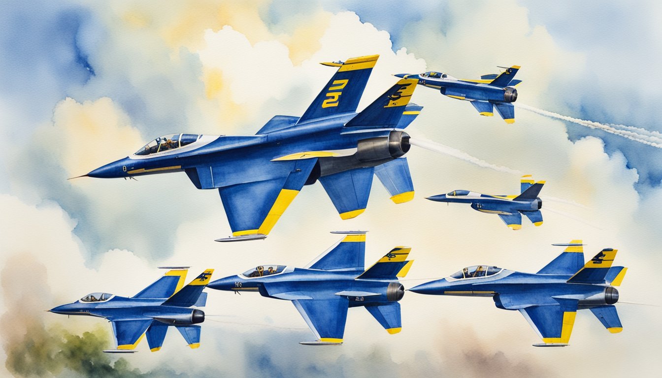 Thunderbirds and Blue Angels jets soar in formation, showcasing precision and teamwork.</p><p>The crowd below cheers, united in awe of the aerial spectacle