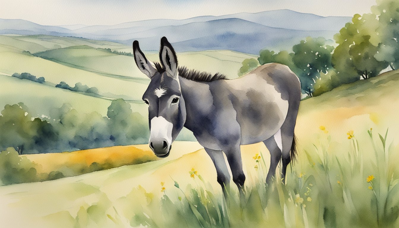 A donkey stands in a lush field, surrounded by rolling hills.</p><p>It gazes into the distance, its ears perked up, showing its incredible memory of the land and its companions