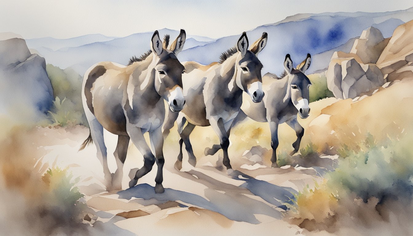 Donkeys confidently navigate rocky ground with their steady, four-beat walk