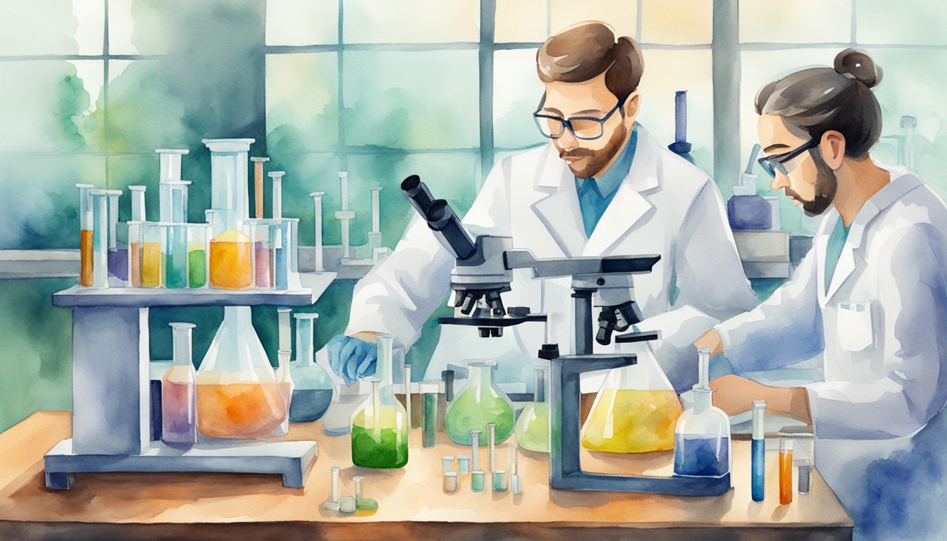 A laboratory setting with test tubes, beakers, and a microscope.</p><p>A scientist is conducting experiments on catalase enzyme activity