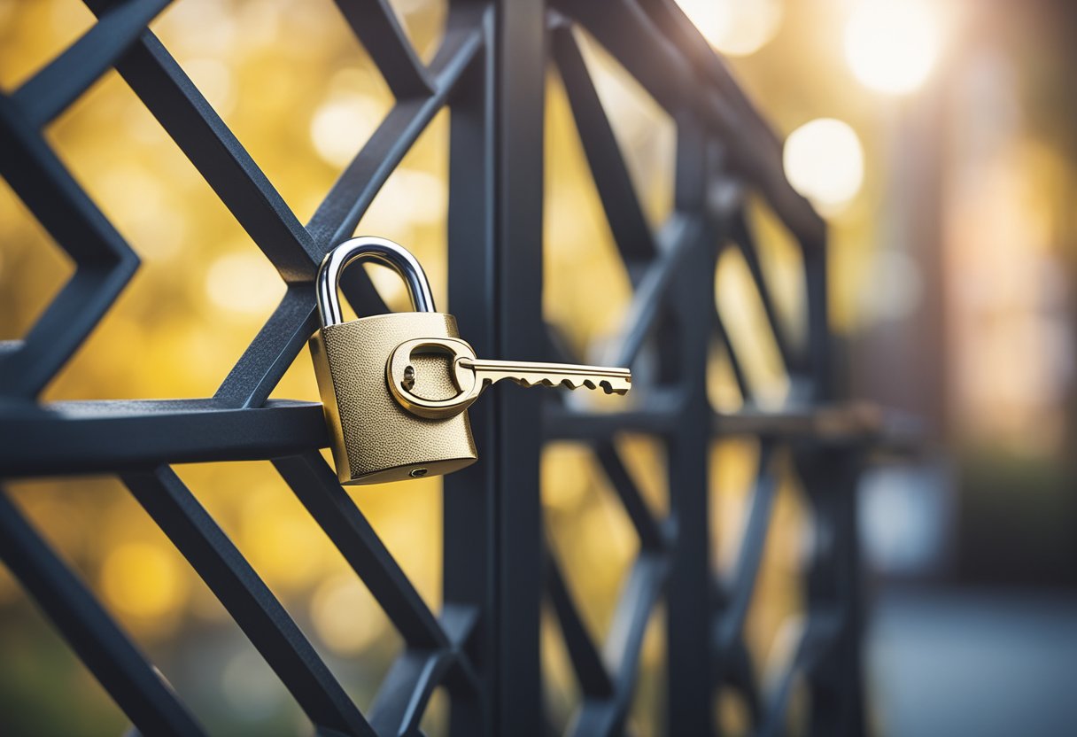 A lock and key representing Zk-SNARKs securing a blockchain, with a shield symbolizing security