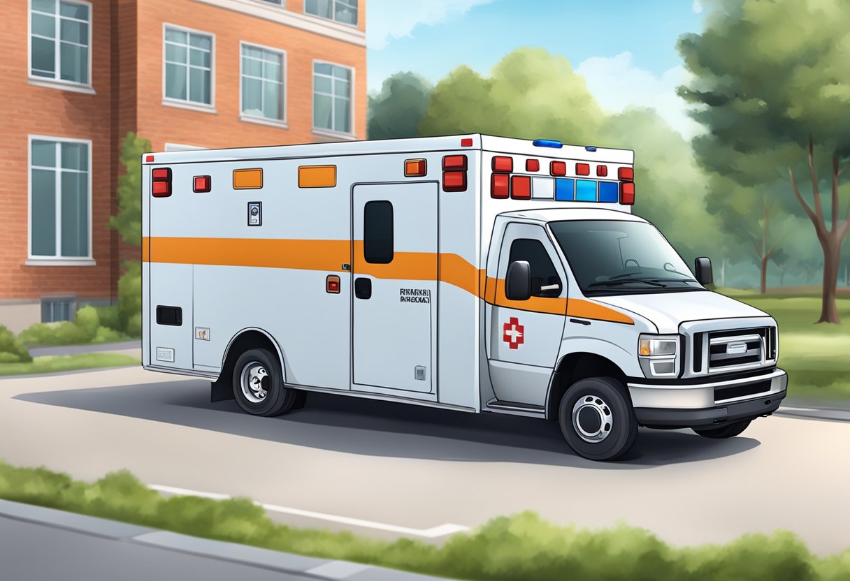 An ambulance parked with essential medical equipment visible inside