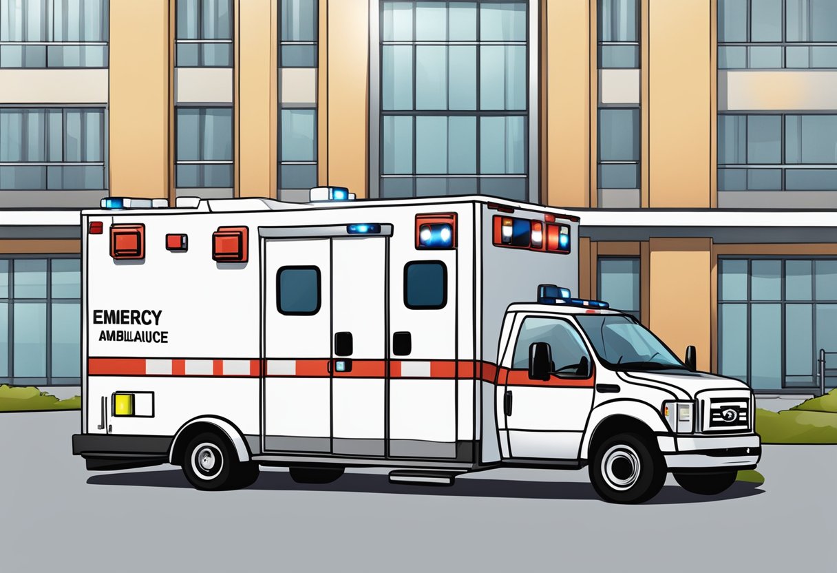 Ambulância Básica: Guia Essencial para Atendimento de Emergências 1 A basic ambulance parked outside a hospital with its lights flashing, ready for emergency response