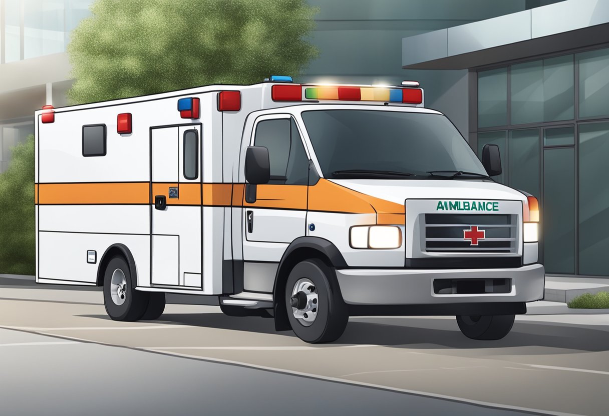 Ambulância Básica: Guia Essencial para Atendimento de Emergências 7 A basic ambulance parked outside a medical facility, with clear signage indicating it is for pre-hospital transport