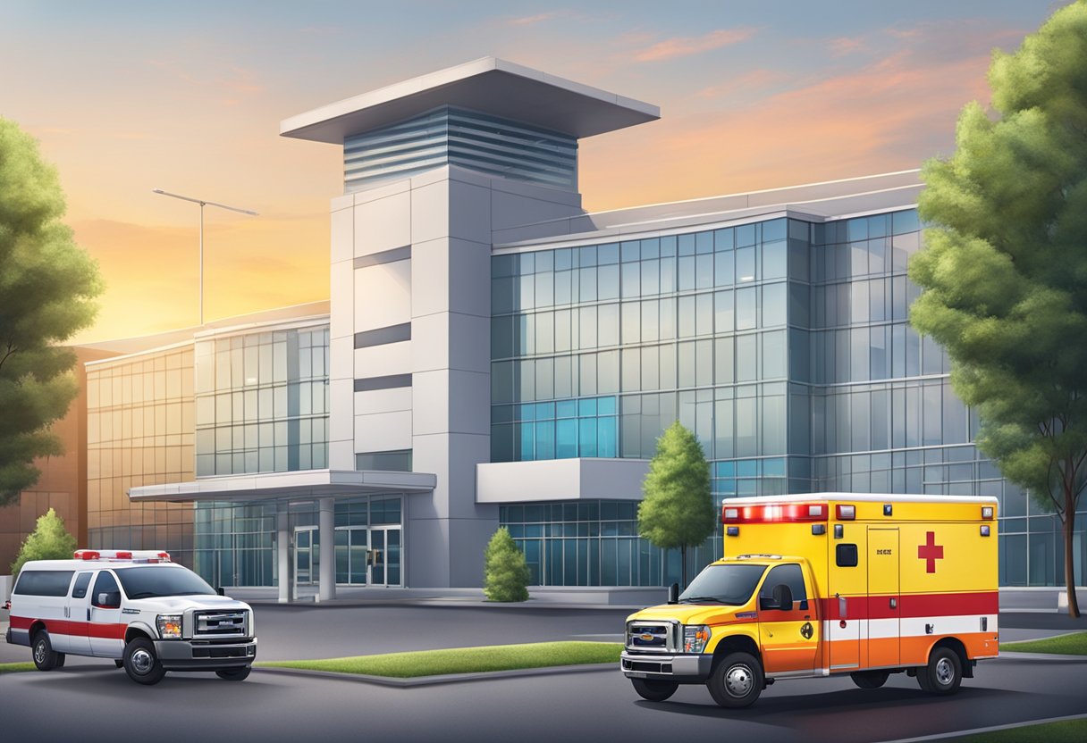 Ambulância com UTI: Cuidado Intensivo Móvel para Emergências 7 An ambulance with UTI equipment parked next to a hospital building