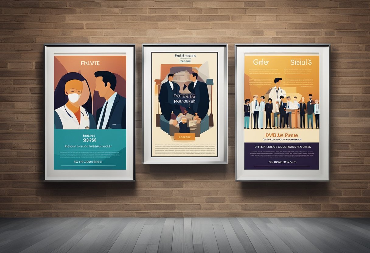 A group of five medical drama posters displayed on a wall, each featuring a different vibrant and captivating illustration representing the top-rated shows